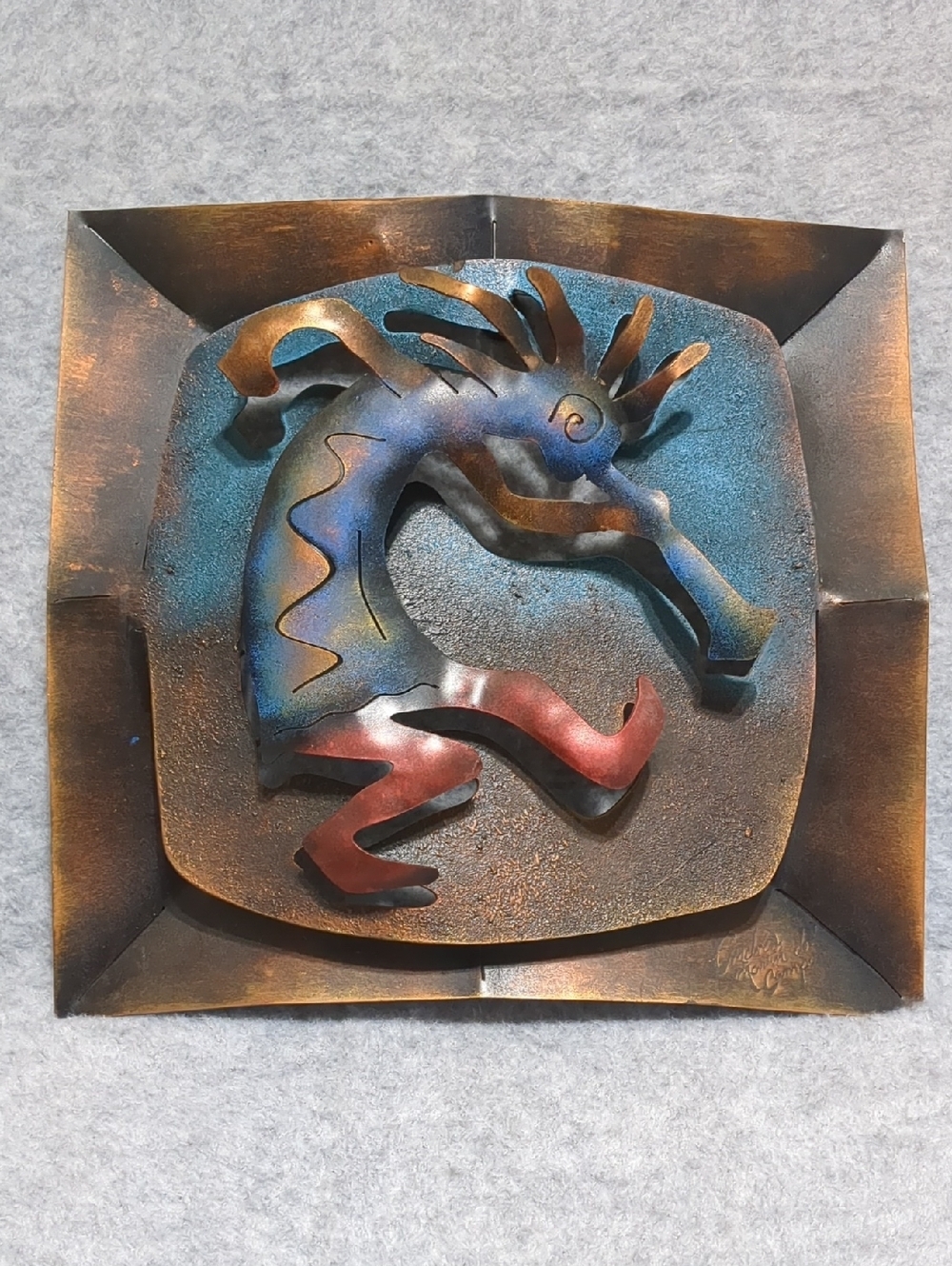 Andres Martin Del Campo Hand made Signed 3D Kokopelli Metal Sculpture Art